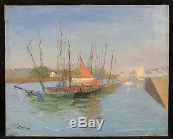 Marine Ancienne Huile sur toile signature post impressionnisme Bretagne