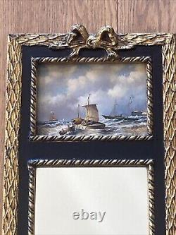 Miroir Trumeau Ancien Tableau Huile Sur Panneau Signé Mer Bateaux À Voile