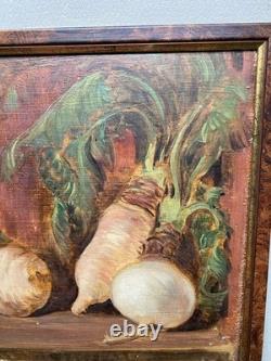 Nature Morte Au Légumes Navet Panais Tableau Ancien XIX