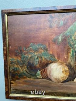 Nature Morte Au Légumes Navet Panais Tableau Ancien XIX