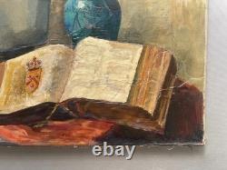 Nature morte, huile sur toile, tableau ancien, peinture, XXe