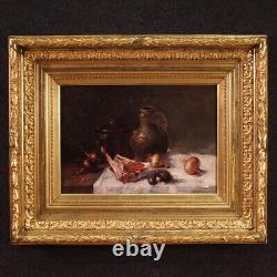 Nature morte signée tableau ancien huile sur toile peinture 19ème siècle