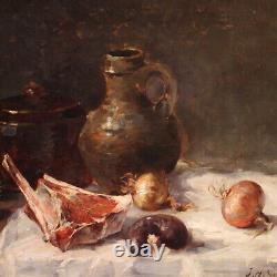 Nature morte signée tableau ancien huile sur toile peinture 19ème siècle