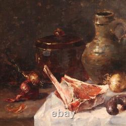 Nature morte signée tableau ancien huile sur toile peinture 19ème siècle