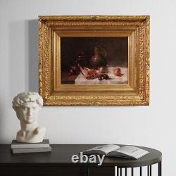 Nature morte signée tableau ancien huile sur toile peinture 19ème siècle