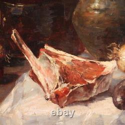 Nature morte signée tableau ancien huile sur toile peinture 19ème siècle
