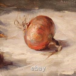 Nature morte signée tableau ancien huile sur toile peinture 19ème siècle
