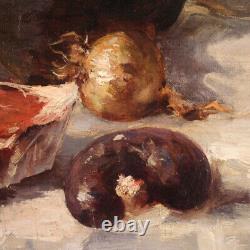 Nature morte signée tableau ancien huile sur toile peinture 19ème siècle