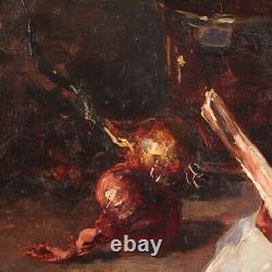 Nature morte signée tableau ancien huile sur toile peinture 19ème siècle