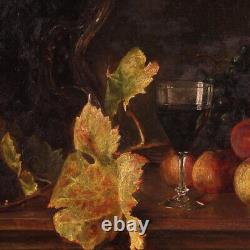 Nature morte tableau huile sur panneau fruit peinture 20ème siècle style ancien