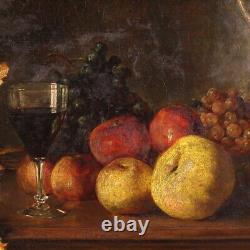 Nature morte tableau huile sur panneau fruit peinture 20ème siècle style ancien