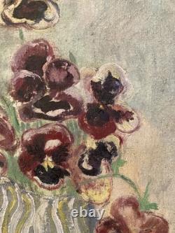 Painting Peinture 1944 Huile Toile Expressioniste Fleur Bouquet Old Jk Ancien XX