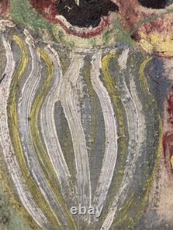 Painting Peinture 1944 Huile Toile Expressioniste Fleur Bouquet Old Jk Ancien XX