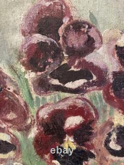 Painting Peinture 1944 Huile Toile Expressioniste Fleur Bouquet Old Jk Ancien XX