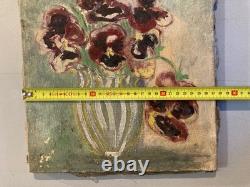 Painting Peinture 1944 Huile Toile Expressioniste Fleur Bouquet Old Jk Ancien XX