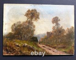Paire Anciens Petits Tableaux HSP Barbizon Paysages Animés 19ème Signé