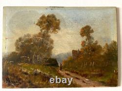 Paire Anciens Petits Tableaux HSP Barbizon Paysages Animés 19ème Signé