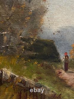 Paire Anciens Petits Tableaux HSP Barbizon Paysages Animés 19ème Signé
