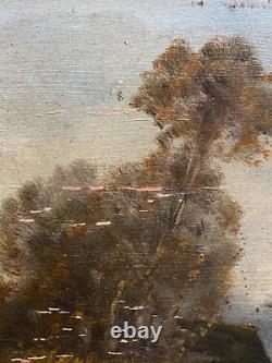 Paire Anciens Petits Tableaux HSP Barbizon Paysages Animés 19ème Signé