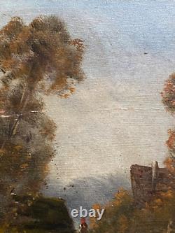 Paire Anciens Petits Tableaux HSP Barbizon Paysages Animés 19ème Signé