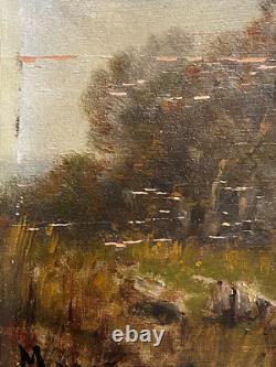 Paire Anciens Petits Tableaux HSP Barbizon Paysages Animés 19ème Signé