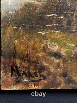 Paire Anciens Petits Tableaux HSP Barbizon Paysages Animés 19ème Signé