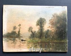 Paire Anciens Petits Tableaux HSP Barbizon Paysages Animés 19ème Signé