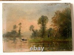 Paire Anciens Petits Tableaux HSP Barbizon Paysages Animés 19ème Signé