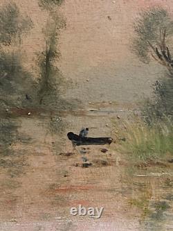 Paire Anciens Petits Tableaux HSP Barbizon Paysages Animés 19ème Signé