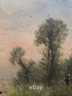 Paire Anciens Petits Tableaux HSP Barbizon Paysages Animés 19ème Signé
