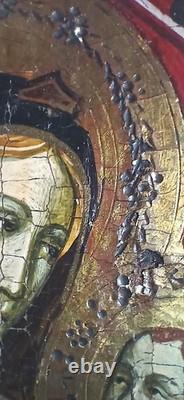 Panneau Ancien Vierge à l'Enfant Jésus Peinture Religieuse Retable Renaissance