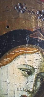 Panneau Ancien Vierge à l'Enfant Jésus Peinture Religieuse Retable Renaissance