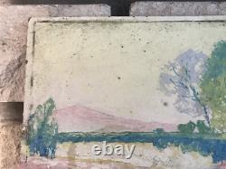 Paysage Huile Sur Carton Signée Bruyères En Fleur Vers 1930 Vintage Ancien