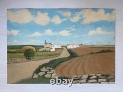 Paysage Village Tableau Ancien Fin XIX À Restaurer