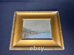 Paysage ancien du Lac de Genève huile sur panneau