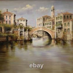 Paysage peinture vue de Venise tableau huile sur toile de style ancien 900