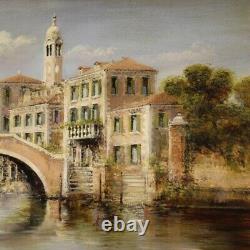 Paysage peinture vue de Venise tableau huile sur toile de style ancien 900