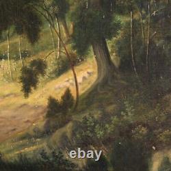 Paysage tableau huile sur toile peinture bucolique 20ème siècle style ancien