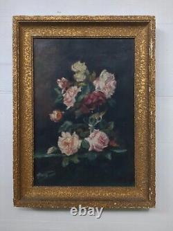 Peinture Ancienne Bouquet De Fleurs Antique Oil Painting Flowers Roses
