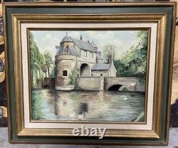 Peinture Ancienne Château Huile sur Toile Signée