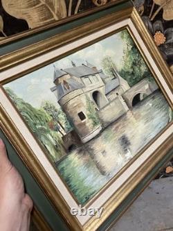 Peinture Ancienne Château Huile sur Toile Signée