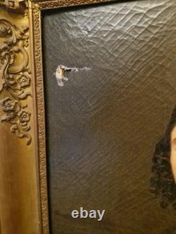 Peinture Ancienne Encadrée Huile Sur Toile Portrait De Femme XIX Ème
