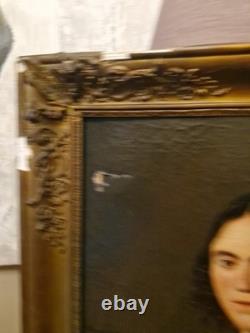 Peinture Ancienne Encadrée Huile Sur Toile Portrait De Femme XIX Ème