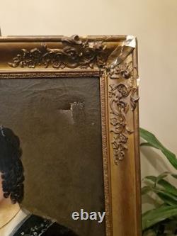 Peinture Ancienne Encadrée Huile Sur Toile Portrait De Femme XIX Ème
