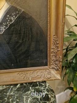 Peinture Ancienne Encadrée Huile Sur Toile Portrait De Femme XIX Ème