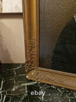 Peinture Ancienne Encadrée Huile Sur Toile Portrait De Femme XIX Ème