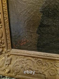 Peinture Ancienne Encadrée Huile Sur Toile Portrait De Femme XIX Ème