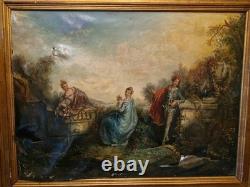 Peinture Ancienne Encadrée Huile Sur Toile Représentant Une Scène Galante
