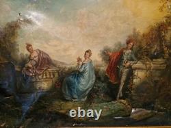 Peinture Ancienne Encadrée Huile Sur Toile Représentant Une Scène Galante