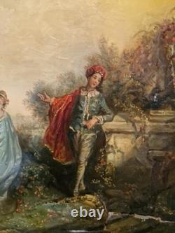 Peinture Ancienne Encadrée Huile Sur Toile Représentant Une Scène Galante